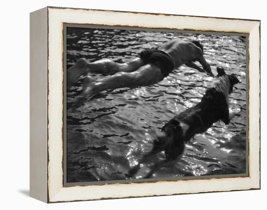 Diving Dude and Dog-null-Framed Premier Image Canvas