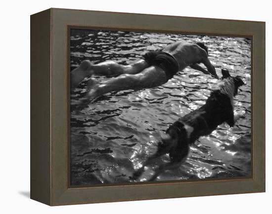 Diving Dude and Dog-null-Framed Premier Image Canvas