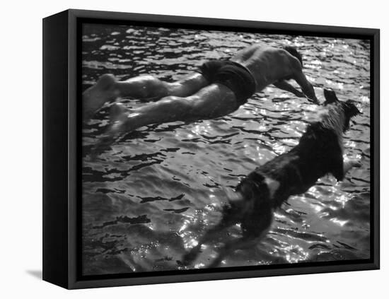 Diving Dude and Dog-null-Framed Premier Image Canvas