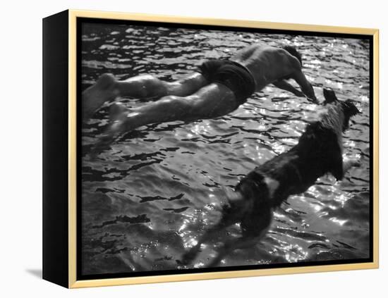 Diving Dude and Dog-null-Framed Premier Image Canvas