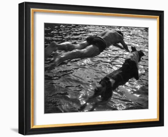 Diving Dude and Dog-null-Framed Photographic Print