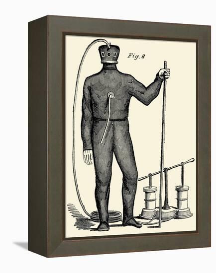 Diving Gear with suit and air pump-null-Framed Stretched Canvas