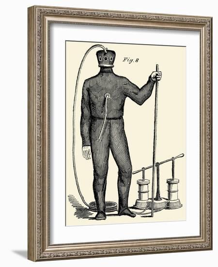 Diving Gear with suit and air pump-null-Framed Art Print