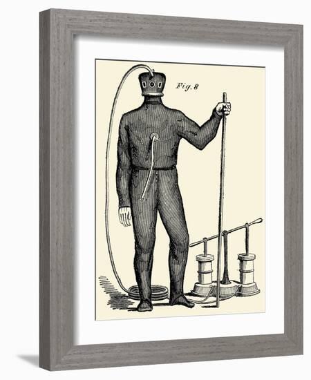 Diving Gear with suit and air pump-null-Framed Art Print