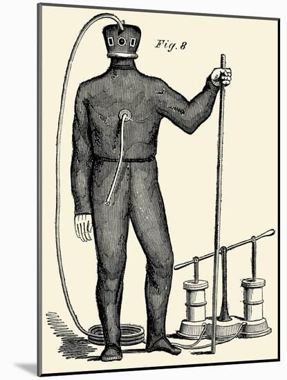 Diving Gear with suit and air pump-null-Mounted Art Print