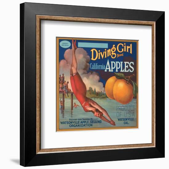 Diving Girl Brand California Apples-null-Framed Art Print