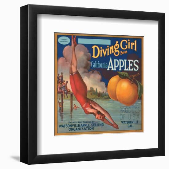 Diving Girl Brand California Apples-null-Framed Art Print