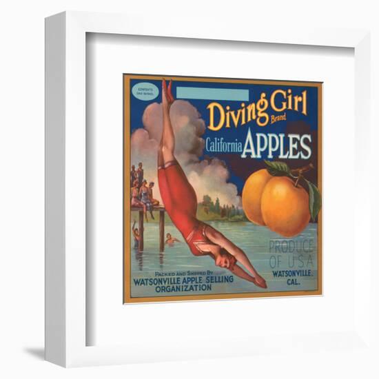 Diving Girl Brand California Apples-null-Framed Art Print