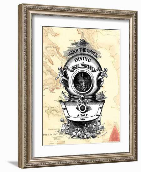 Diving Helmet on Map-Fab Funky-Framed Art Print