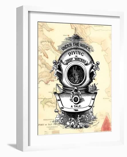 Diving Helmet on Map-Fab Funky-Framed Art Print