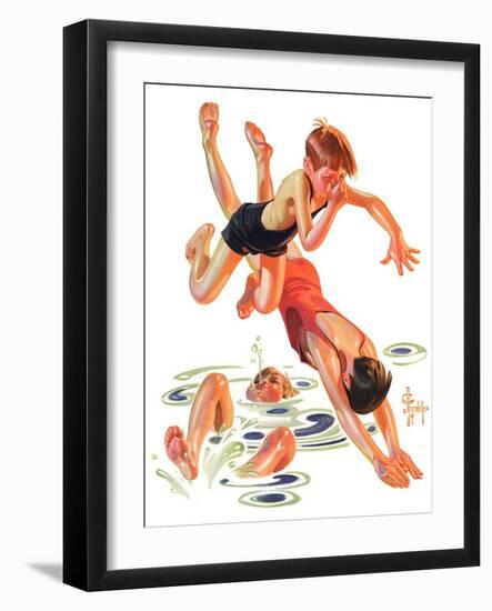 "Diving In,"June 8, 1935-Joseph Christian Leyendecker-Framed Giclee Print