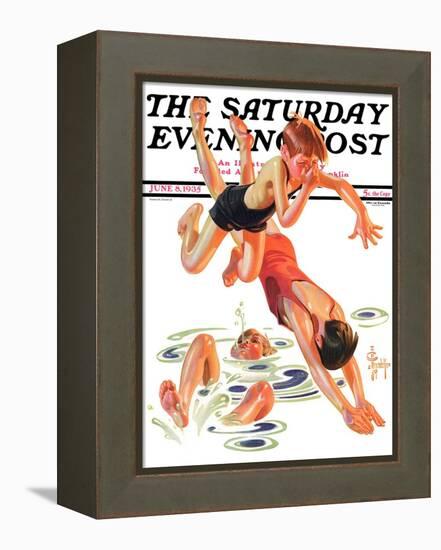 "Diving In," Saturday Evening Post Cover, June 8, 1935-Joseph Christian Leyendecker-Framed Premier Image Canvas