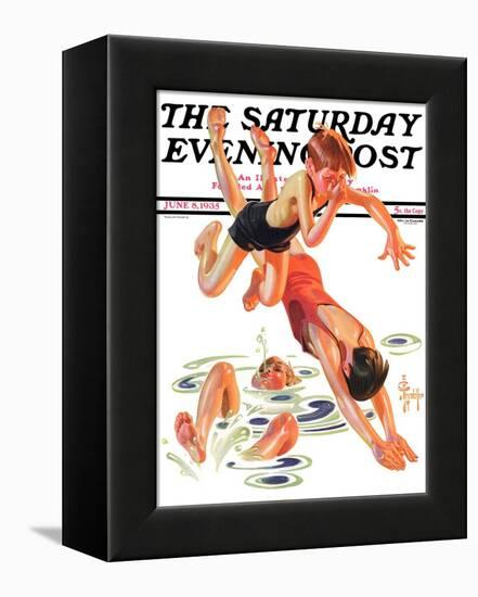 "Diving In," Saturday Evening Post Cover, June 8, 1935-Joseph Christian Leyendecker-Framed Premier Image Canvas