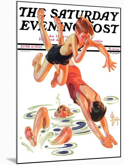 "Diving In," Saturday Evening Post Cover, June 8, 1935-Joseph Christian Leyendecker-Mounted Premium Giclee Print
