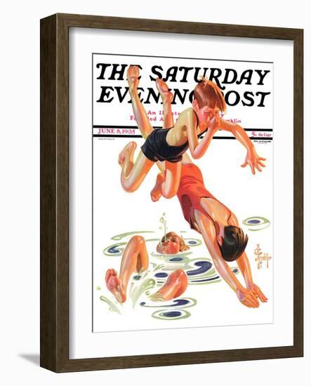 "Diving In," Saturday Evening Post Cover, June 8, 1935-Joseph Christian Leyendecker-Framed Giclee Print