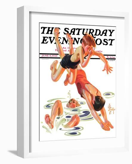 "Diving In," Saturday Evening Post Cover, June 8, 1935-Joseph Christian Leyendecker-Framed Giclee Print