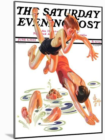 "Diving In," Saturday Evening Post Cover, June 8, 1935-Joseph Christian Leyendecker-Mounted Giclee Print