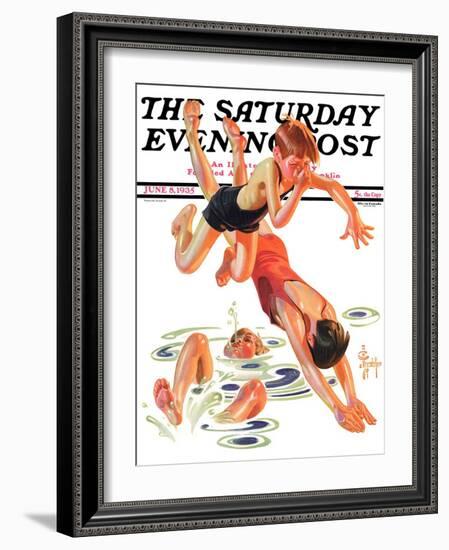 "Diving In," Saturday Evening Post Cover, June 8, 1935-Joseph Christian Leyendecker-Framed Giclee Print