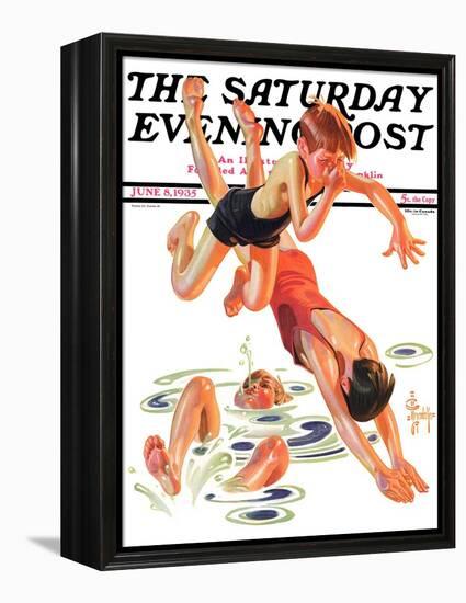 "Diving In," Saturday Evening Post Cover, June 8, 1935-Joseph Christian Leyendecker-Framed Premier Image Canvas
