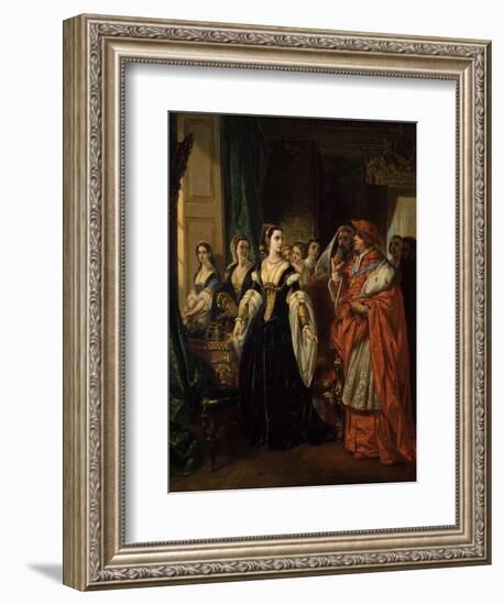 Divorce of Henry Viii and Catherine of Aragon before Cardinal of Wolsey Ca. 1530-Eugene Deveria-Framed Premium Giclee Print