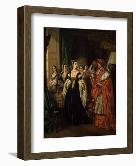 Divorce of Henry Viii and Catherine of Aragon before Cardinal of Wolsey Ca. 1530-Eugene Deveria-Framed Premium Giclee Print