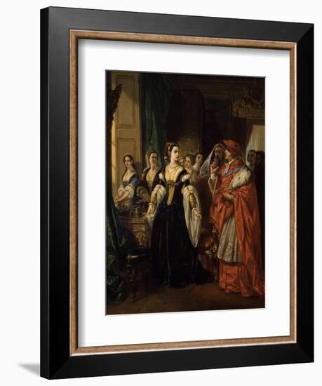 Divorce of Henry Viii and Catherine of Aragon before Cardinal of Wolsey Ca. 1530-Eugene Deveria-Framed Premium Giclee Print