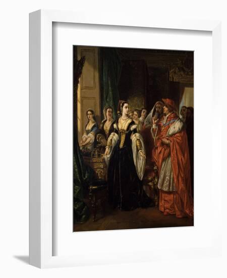 Divorce of Henry Viii and Catherine of Aragon before Cardinal of Wolsey Ca. 1530-Eugene Deveria-Framed Premium Giclee Print