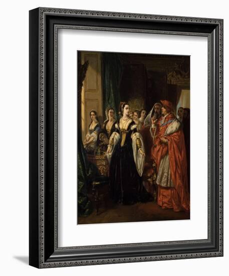 Divorce of Henry Viii and Catherine of Aragon before Cardinal of Wolsey Ca. 1530-Eugene Deveria-Framed Premium Giclee Print