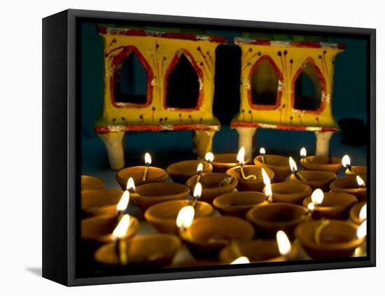 Diwali Deepak Lights (Oil and Cotton Wick Candles) and Shrine Decorations, India, Asia-Annie Owen-Framed Premier Image Canvas