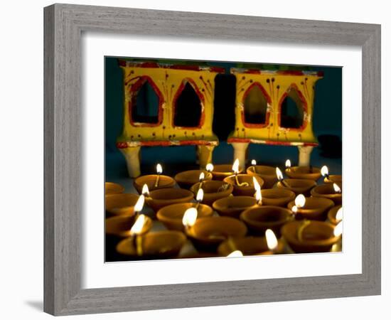 Diwali Deepak Lights (Oil and Cotton Wick Candles) and Shrine Decorations, India, Asia-Annie Owen-Framed Photographic Print