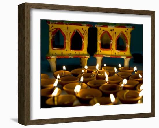 Diwali Deepak Lights (Oil and Cotton Wick Candles) and Shrine Decorations, India, Asia-Annie Owen-Framed Photographic Print