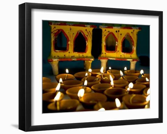Diwali Deepak Lights (Oil and Cotton Wick Candles) and Shrine Decorations, India, Asia-Annie Owen-Framed Photographic Print