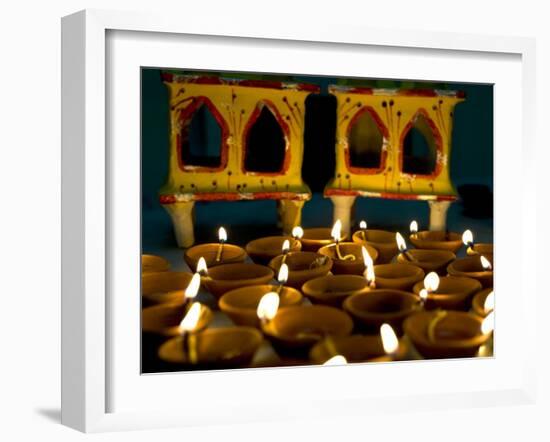 Diwali Deepak Lights (Oil and Cotton Wick Candles) and Shrine Decorations, India, Asia-Annie Owen-Framed Photographic Print