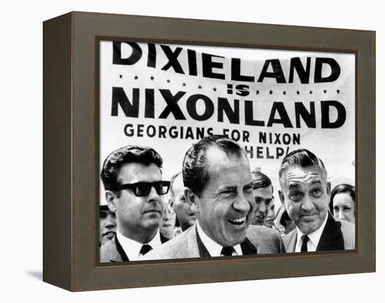 'Dixieland Is Nixonland', Reads a Big Sign Behind Republican Presidential Candidate, Richard Nixon-null-Framed Stretched Canvas