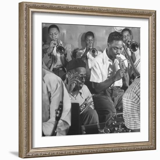 Dizzy Gillespie, "Bebop" King, with His Orchestra at a Jam Session-Allan Grant-Framed Premium Photographic Print