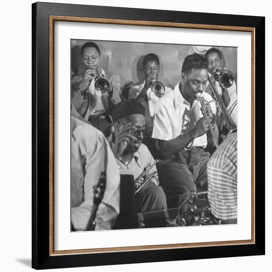 Dizzy Gillespie, "Bebop" King, with His Orchestra at a Jam Session-Allan Grant-Framed Premium Photographic Print