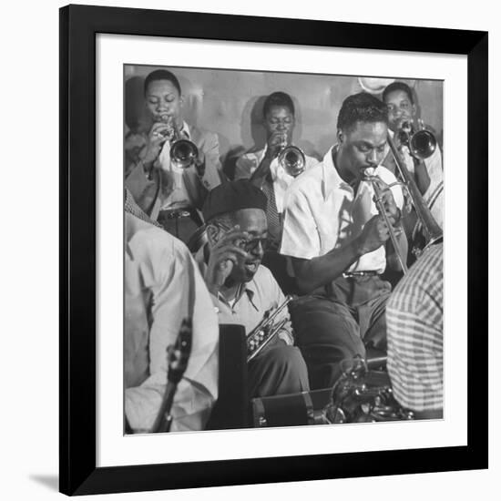 Dizzy Gillespie, "Bebop" King, with His Orchestra at a Jam Session-Allan Grant-Framed Premium Photographic Print