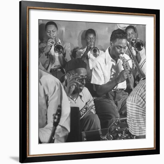 Dizzy Gillespie, "Bebop" King, with His Orchestra at a Jam Session-Allan Grant-Framed Premium Photographic Print