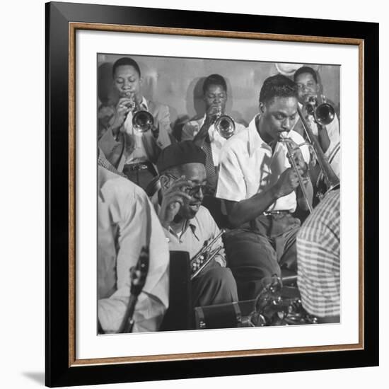 Dizzy Gillespie, "Bebop" King, with His Orchestra at a Jam Session-Allan Grant-Framed Premium Photographic Print