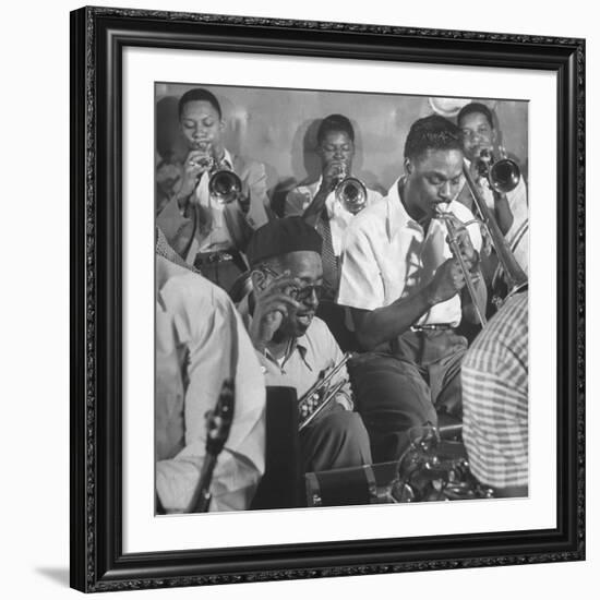 Dizzy Gillespie, "Bebop" King, with His Orchestra at a Jam Session-Allan Grant-Framed Premium Photographic Print