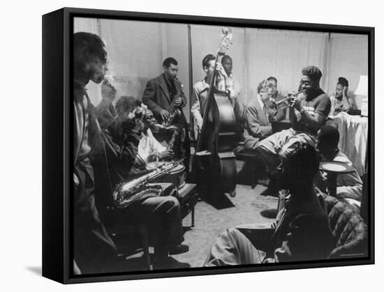 Dizzy Gillespie, Behob King, Practicing with His Orchestra Before Their Performance-Allan Grant-Framed Premier Image Canvas