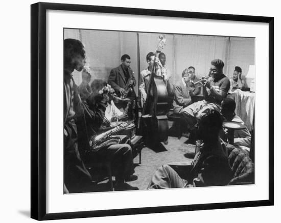 Dizzy Gillespie, Behob King, Practicing with His Orchestra Before Their Performance-Allan Grant-Framed Premium Photographic Print