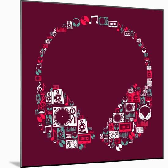 Dj Music Icon Set in Headphone Shape-Cienpies Design-Mounted Art Print