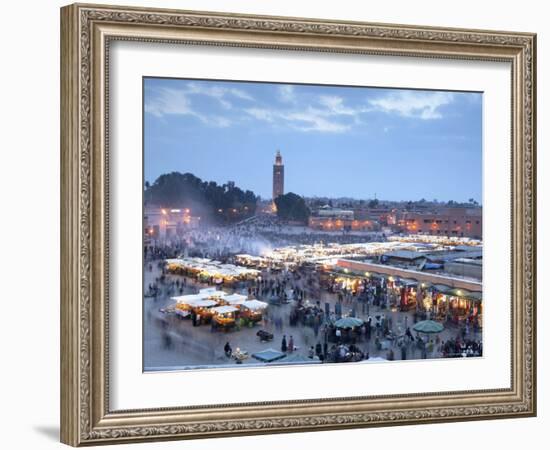 Djemma El Fna Square and Koutoubia Mosque at Dusk, Marrakech, Morrocco, North Africa, Africa-John Miller-Framed Photographic Print