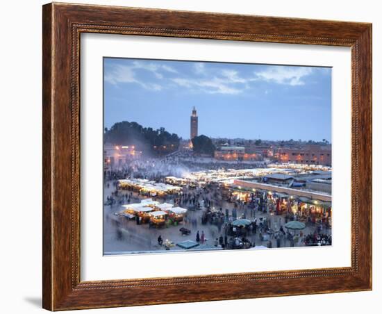 Djemma El Fna Square and Koutoubia Mosque at Dusk, Marrakech, Morrocco, North Africa, Africa-John Miller-Framed Photographic Print