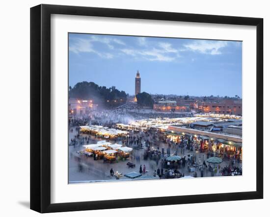 Djemma El Fna Square and Koutoubia Mosque at Dusk, Marrakech, Morrocco, North Africa, Africa-John Miller-Framed Photographic Print