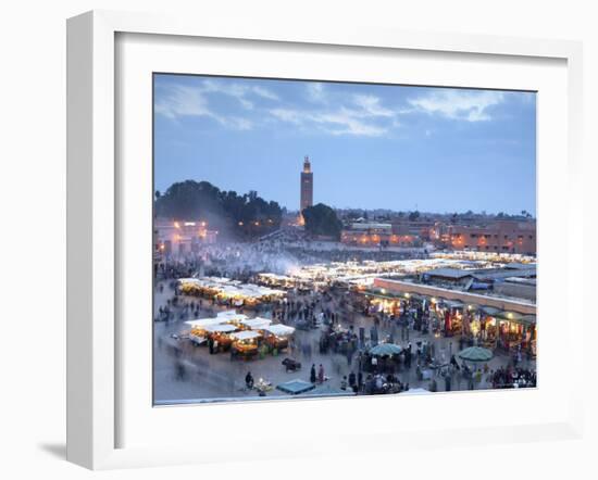 Djemma El Fna Square and Koutoubia Mosque at Dusk, Marrakech, Morrocco, North Africa, Africa-John Miller-Framed Photographic Print