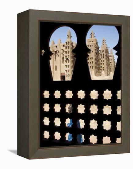 Djenné, the Great Mosque of Djenné from a Traditional Moroccan-Style Latticed Window, Mali-Nigel Pavitt-Framed Premier Image Canvas