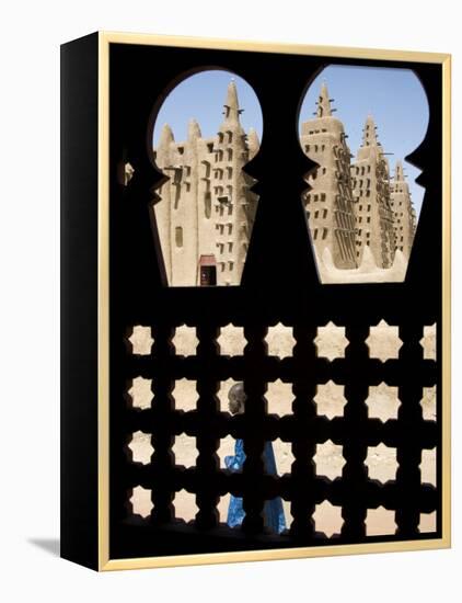 Djenné, the Great Mosque of Djenné from a Traditional Moroccan-Style Latticed Window, Mali-Nigel Pavitt-Framed Premier Image Canvas