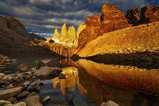 Towers with Reflection at Sunrise, Torres Del Paine National Park, Patagonia, Chile-DmitryP-Photographic Print